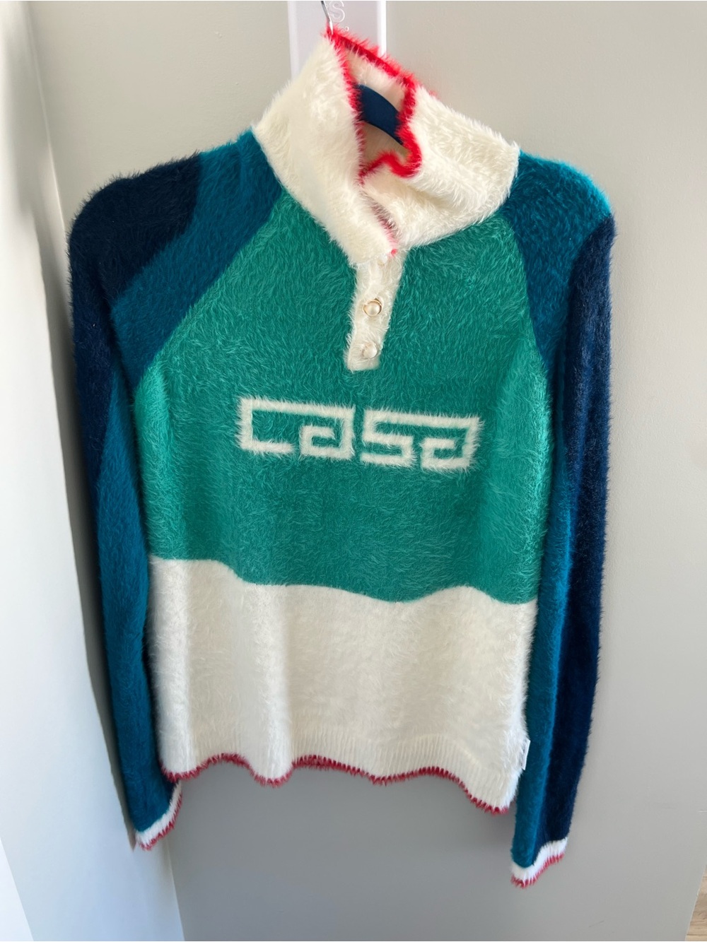 Casablanca authentic Teal and White Mohair-Blend Polo Sweater - Picture 2 of 7
